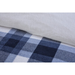 Teddy Fleece Printed Check Duvet Set - Navy / King - thumbnail 3
