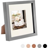 "3D Box Photo Frame - 8 x 8"" with 4x4"" Mount - Grey/Ivory"