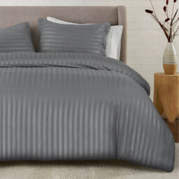 Satin Stripe Duvet Covers - Silver / Single - thumbnail 4