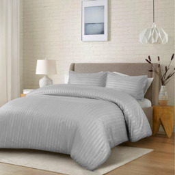Satin Stripe Duvet Covers - Silver / Single - thumbnail 3