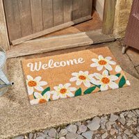 Heavy Duty Coir Door Mats - Brown,White,Green / Daisy