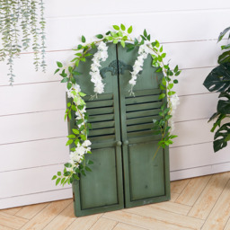 Artificial White Wisteria Flower Vine Garland Leaves Hanging Arch Door Decor - Green - thumbnail 2