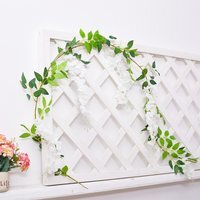 Artificial White Wisteria Flower Vine Garland Leaves Hanging Arch Door Decor - Green