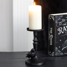 Mystic Raven Resin Pillar Candle Holder Gothic Centerpiece for Mantel Table - White - thumbnail 2
