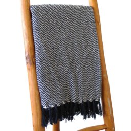 Boho Navy Zigzag Cotton Throw Soft Stylish - Black - thumbnail 4