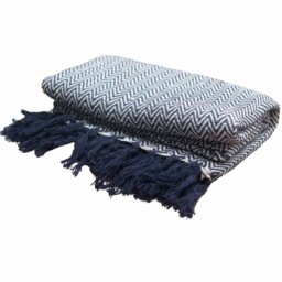 Boho Navy Zigzag Cotton Throw Soft Stylish - Black - thumbnail 3