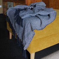 Boho Navy Zigzag Cotton Throw Soft Stylish - Black - thumbnail 1