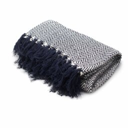 Boho Navy Zigzag Cotton Throw Soft Stylish - Black - thumbnail 5