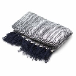 Boho Navy Zigzag Cotton Throw Soft Stylish - Black - thumbnail 2