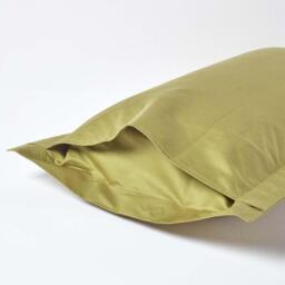 1000 Thread Count Egyptian Cotton Oxford Kingsize Pillowcase - Olive Green - thumbnail 3