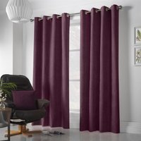 Velvet Chenille Eyelet Ring Top Curtains - Aubergine / 183cm