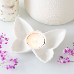White Butterfly Ceramic Tealight Candle Holder for Home Decor - White - thumbnail 4