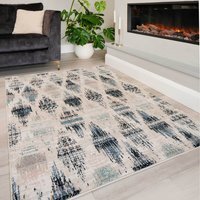 Beige Navy Blue Distressed Diamond Trellis Living Area Rug - Multicolour / 150 x 80cm - thumbnail 1
