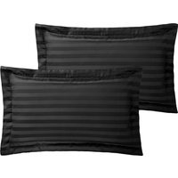 250TC Duvet Cover Sets Sateen Stripe and Pillowcases - Black / Twin