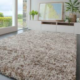 Cream Beige Latte Mottled Shaggy Area Rug - Latte / 290 x 200cm - thumbnail 2