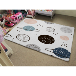 Child Hand Drawn Space Elements Designer Rug - White / 150cm - thumbnail 2