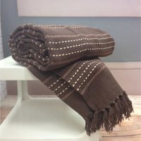 Stitch Stripe Woven Cotton Throw - Chocolate / 254x229