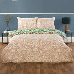 Heritage Flora Microfibre Fabric Reversible Duvet Cover Set with Pillowcase - Orange / King - thumbnail 4