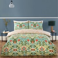 Heritage Flora Microfibre Fabric Reversible Duvet Cover Set with Pillowcase - Orange / King - thumbnail 1
