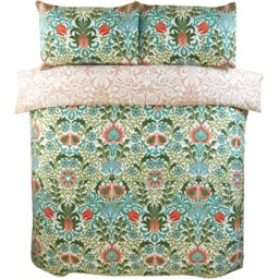 Heritage Flora Microfibre Fabric Reversible Duvet Cover Set with Pillowcase - Orange / King - thumbnail 3