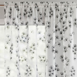 Pair of Slot Top Sheer Linen Look Voile Curtain Panels with Floral Print - Black / 229cm - thumbnail 5