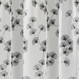 Pair of Slot Top Sheer Linen Look Voile Curtain Panels with Floral Print - Black / 229cm - thumbnail 3
