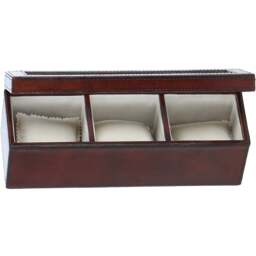 Premium Leather Triple Watch Case with See Through Lid - Chestnut - thumbnail 3