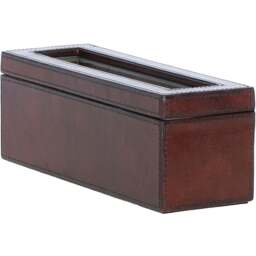 Premium Leather Triple Watch Case with See Through Lid - Chestnut - thumbnail 4