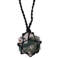 Laced Moss Agate Hexagon Pendant, Nature Inspired Jewelry - Green - thumbnail 1