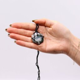 Laced Moss Agate Hexagon Pendant, Nature Inspired Jewelry - Green - thumbnail 2