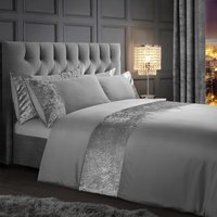 Crushed Velvet Panel Soft Touch Microfibre Duvet Cover  Pillowcase Set - Silver