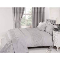 Everdean Polycotton Embroidered Duvet Set With Pillowcase - Silver / Single