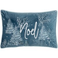 Arcticus Noel Embroidered Piped Velvet Cushion - Blue / Polyester - thumbnail 1