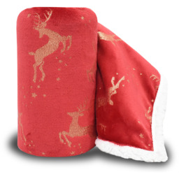 Plush Soft Foil print Stag Luxury Throw - Red - thumbnail 2