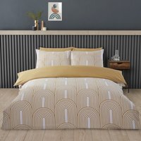Arches Geometric Polycotton Duvet Set With Pillowcase - Ochre / King - image 1