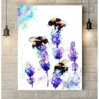 Bees and Lavender Canvas - Purple / 32 x 24 in