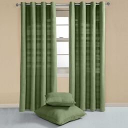 Homescapes Cotton Rajput Ribbed Curtain Pair - Dark Olive / 167cm / 182cm - thumbnail 2