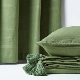 Homescapes Cotton Rajput Ribbed Curtain Pair - Dark Olive / 167cm / 182cm - thumbnail 3