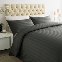 250TC Duvet Cover Sets Sateen Stripe and Pillowcases - Steel Grey / Single