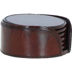 Premium Leather Round Coaster - Chestnut - thumbnail 5