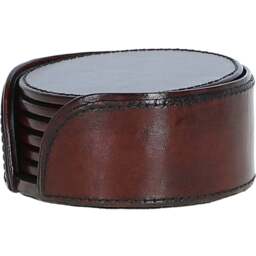 Premium Leather Round Coaster - Chestnut - thumbnail 3