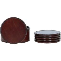 Premium Leather Round Coaster - Chestnut - thumbnail 2