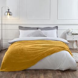 Waffle Honeycomb Mink Throw - Ochre Yellow / 240cm - thumbnail 3