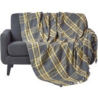 Grey and Yellow Tartan Check Sofa and Bed Throw - Yellow and Grey / 225 x 255 cm - image 1