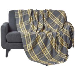 Grey and Yellow Tartan Check Sofa and Bed Throw - Yellow and Grey / 225 x 255 cm - thumbnail 3