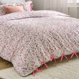 Hannah Floral Cotton Duvet Cover Set - Pink / Double - thumbnail 3