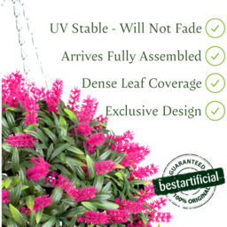 Best Artificial 28cm Pink Lush Lavender Hanging Basket Flower Topiary Ball - Pink - thumbnail 2