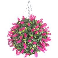 Best Artificial 28cm Pink Lush Lavender Hanging Basket Flower Topiary Ball - Pink - thumbnail 1
