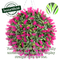 Best Artificial 28cm Pink Lush Lavender Hanging Basket Flower Topiary Ball - Pink - thumbnail 4