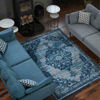 Traditional Medallion Living Area Rug - Navy Blue / 150 x 80cm - image 1